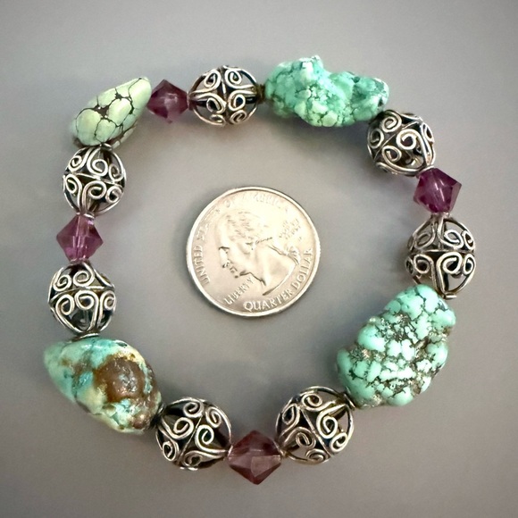 Natural Turquoise Gemstone Silver Bracelet Handmade - Picture 4 of 4